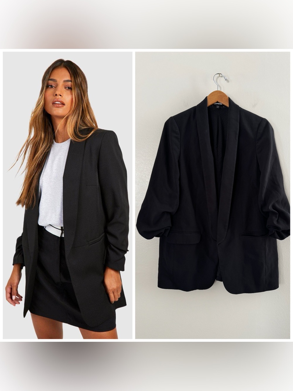Express Black 3/4 Slouch Cinch Sleeve Blazer Jacket Women’s Large